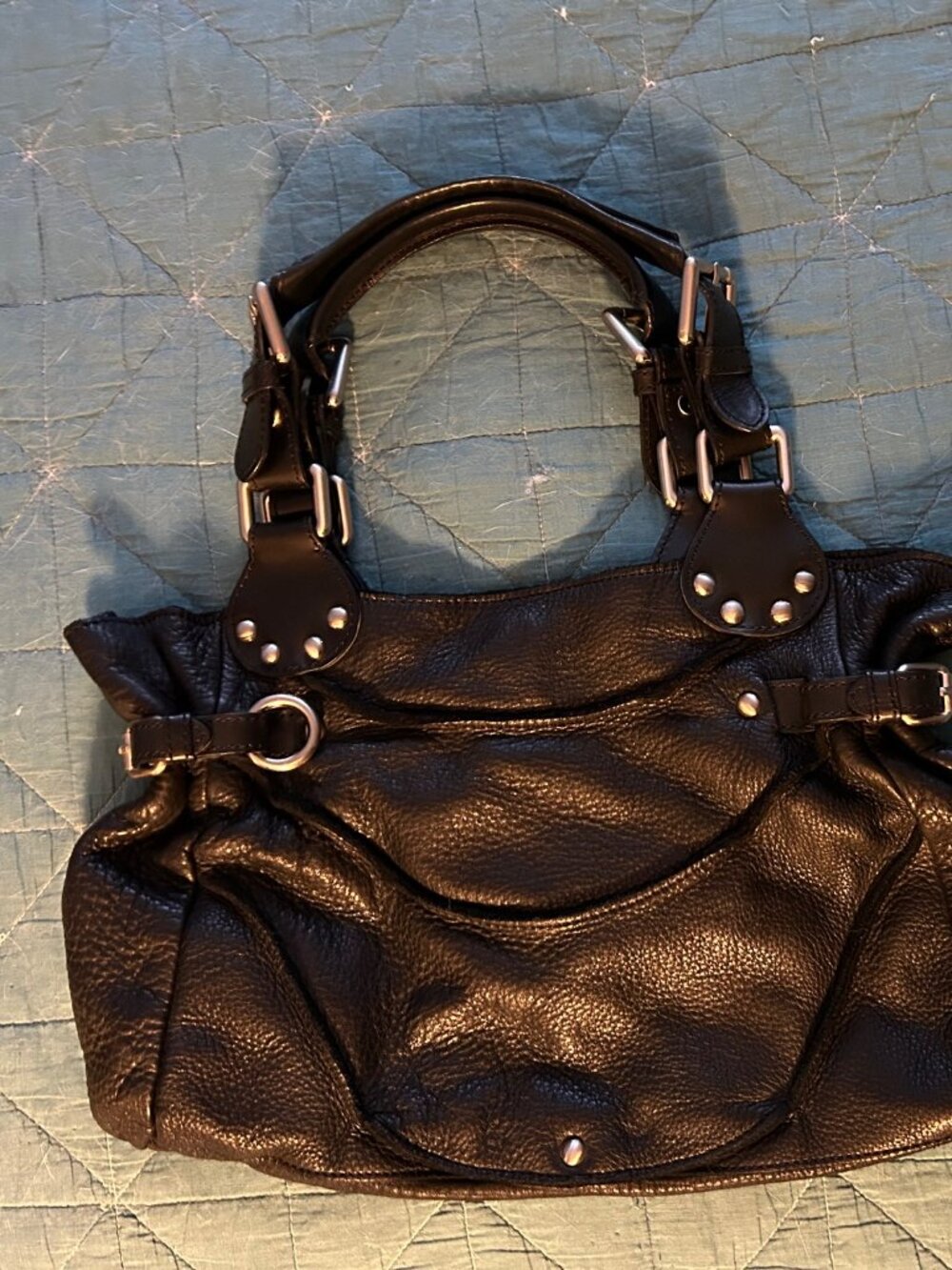 Kenneth Cole New York black leather with silver buckles hobo bag - so soft!